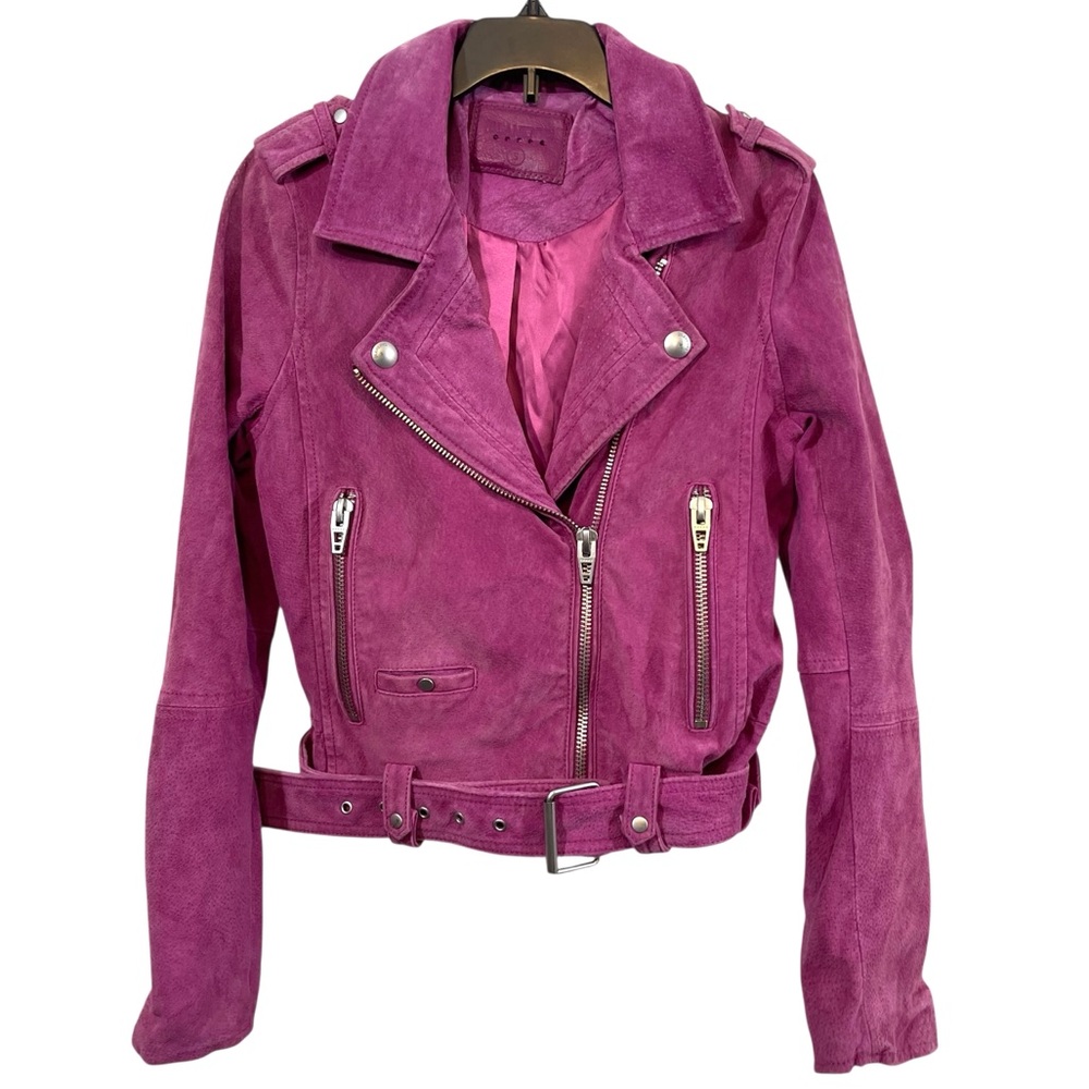 Blank NYC Pink Suede Leather Motorcycle Biker Jacket Moto Style